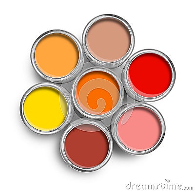 Warm color paint tin cans top Stock Photo