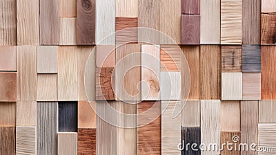 Warm color wood lumber cube stack textured background, modern style material abstract wooden background. Generative AI Stock Photo