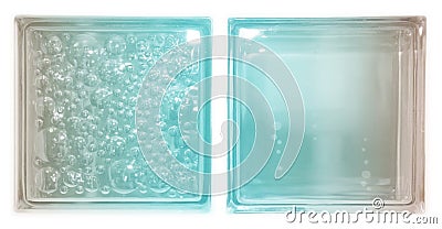 Warm and cool contrast gradient colored transparent double square bathroom glass block Stock Photo