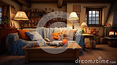 warm cozy family home Cartoon Illustration