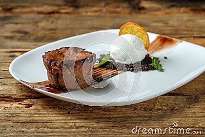 Warm dessert chocolate cake Fondant Stock Photo