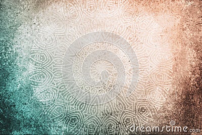 Warm earthy teal and orange brown textured watercolor background with mandalas Stock Photo