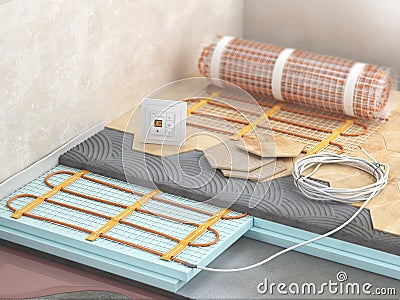 Warm electric floor. Cartoon Illustration