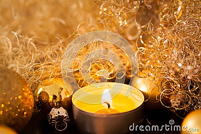 Warm gold and red Christmas candlelight background Stock Photo