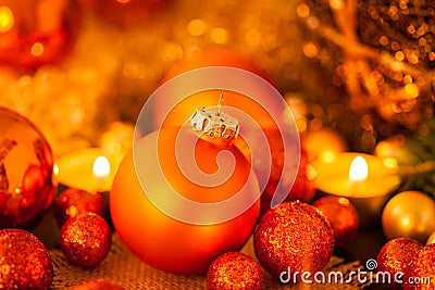 Warm gold and red Christmas candlelight background Stock Photo