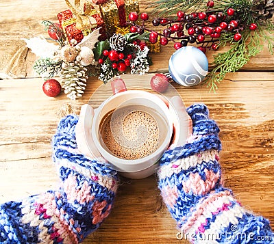 Warm Hands Holding Chocolate Cup Stock Photo