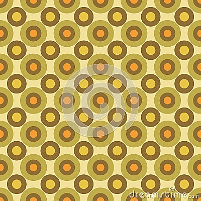 Warm Hues Colored 70s Retro Optical Geo Circles Vector Seamless Pattern Stock Photo