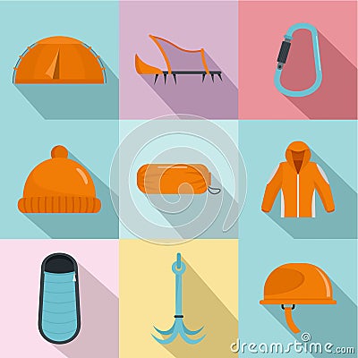 Warm inventory icons set, flat style Vector Illustration