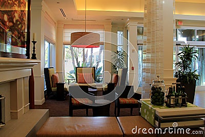 Warm and inviting sitting area in foyer, Hilton Garden Inn, LAX, 2015 Editorial Stock Photo