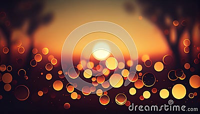 A warm sunset gradient with circular bokeh lights, evoking a sense of nostalgia and peace, Generative AI, illustration Stock Photo