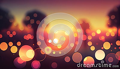 A warm sunset gradient with circular bokeh lights, evoking a sense of nostalgia and peace, Generative AI, illustration Stock Photo