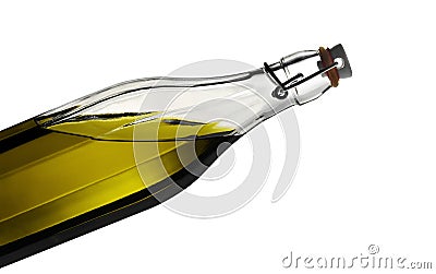 Warm light glows through virgin olive oil in a bottle on white Stock Photo