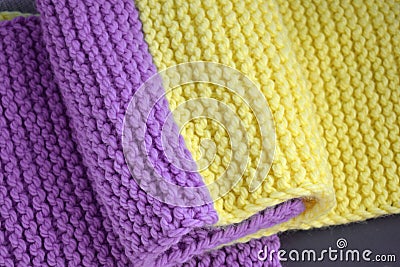 A warm lilac-yellow scarf. Stock Photo