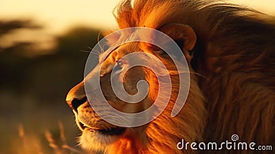 Lion portrait at sunset Stock Photo