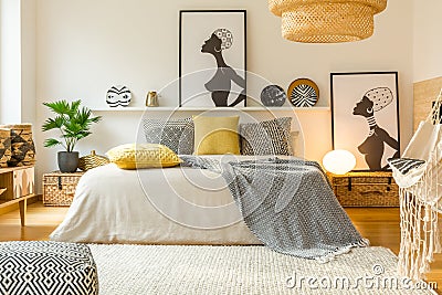 Warm modern bedroom interior Stock Photo