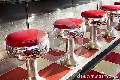 Warm Morning Sunlight Highlights These Beautifully Classic Diner Seats Stock Photo