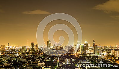 Warm night cityscape in Bangkok. Stock Photo