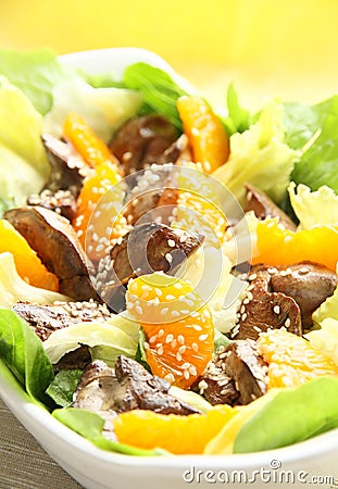 Warm salad with chicken liver Stock Photo