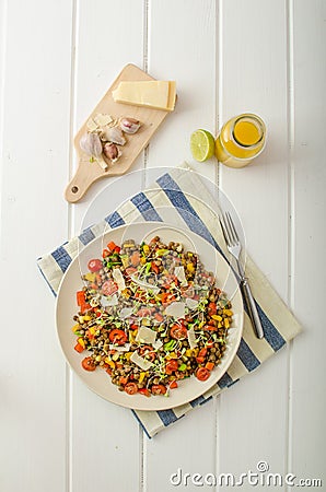 Warm salad of lentils, bio healthy Stock Photo