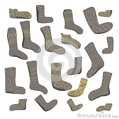Warm socks set. Vector casual footwears collection Vector Illustration