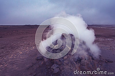 Warm sulphur volcano in Iceland. Geothermal area Stock Photo