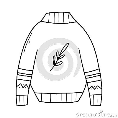 Warm sweater in doodle style. Vector illustration. Linear autumn pullover. Vector Illustration