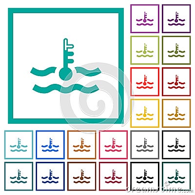 Warm temperature engine coolant flat color icons with quadrant frames Vector Illustration