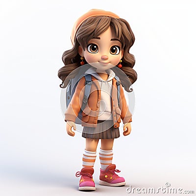 Warm Toned 3d Schoolgirl Character With Backpack Commission For Adventure Theme Stock Photo