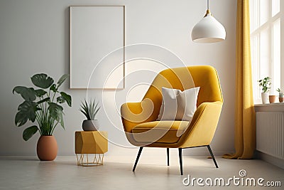 Warm toned living room interior Cartoon Illustration