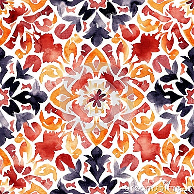 Warm Watercolor Floral Pattern with Rich Autumn Tones Stock Photo