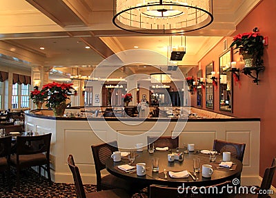 Warm and welcoming dining room set for guests, The Sagamore Resort, Bolton Landing, New York, 2016 Editorial Stock Photo