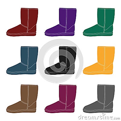 Warm winter blue ugg boots. Comfortable winter shoes for everyday wear .Different shoes single icon in black style Vector Illustration