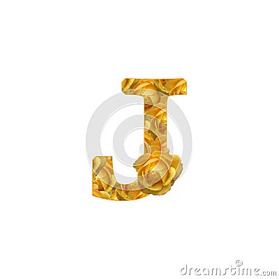 Warm yellow rose letter J, fresh petal alphabet, isolated design element Stock Photo