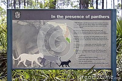 Warning Panthers Sign By The Florida Fish & Wildlife Editorial Stock Photo