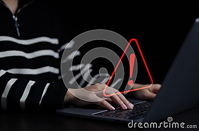 Warning alert system concept, system hacked on computer network, cybercrime and virus, Malicious software, compromised information Stock Photo