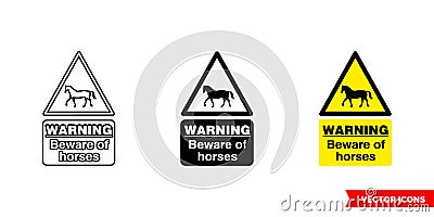 Warning beware of horses hazard sign icon of 3 types color, black and white, outline. Isolated vector sign symbol Stock Photo