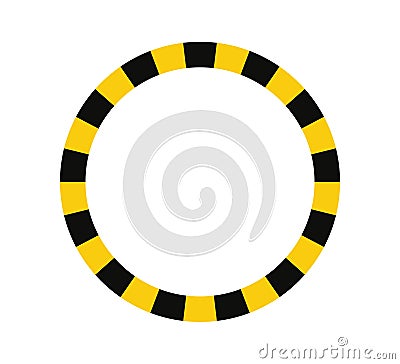 Warning circle frame with yellow black tape. Barricade lines. Round warn frame with text space set. Yellow and black Vector Illustration