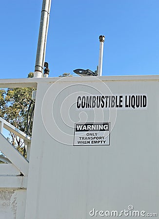 Warning-Combustible Liquid-Only Transport When Empty sign Stock Photo