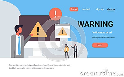Warning concept danger piracy error background businessman problem solution concept flat horizontal copy space Vector Illustration