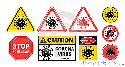 Warning corona virus sign , Corona virus danger and public health risk disease and covid-19 outbreak. Pandemic medical Vector Illustration