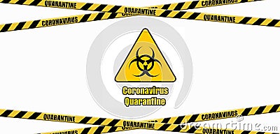 Warning coronavirus quarantine yellow and black stripes tape on white background, tapes hazard quarantine, coronavirus caution Cartoon Illustration