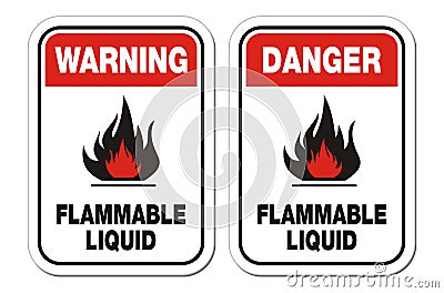 Warning and danger flammable liquid signs Vector Illustration