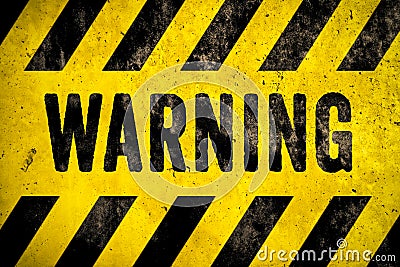 Warning danger sign word text as stencil with yellow and black stripes painted over concrete wall cement texture background Stock Photo