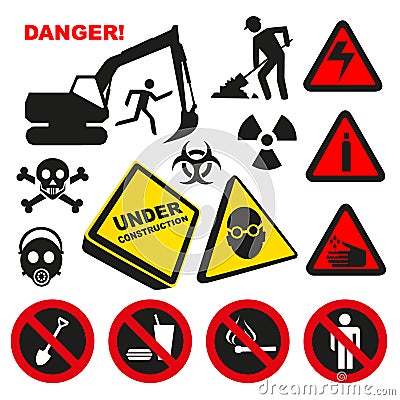 Warning Dangerous Label Signs Vector Illustration