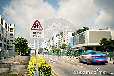 Warning: Elderly people crossing the road Stock Photo