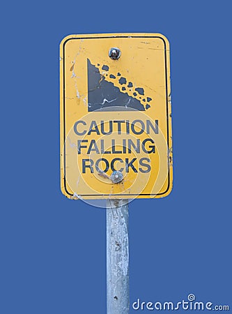 Warning falling rocks sign Stock Photo