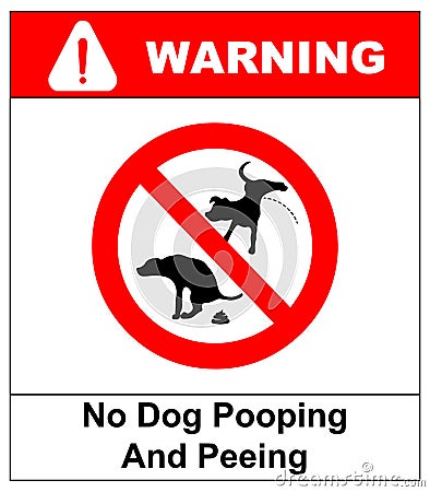 Warning forbidden sign no dog peeing and pooping. illustration isolated on white. Red prohibition symbol for public Cartoon Illustration