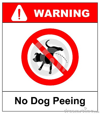 Warning forbidden sign no dog peeing. Vector illustration isolated on white. Red prohibition symbol for public places Vector Illustration
