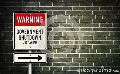 Warning - Government Shutdown Cartoon Illustration