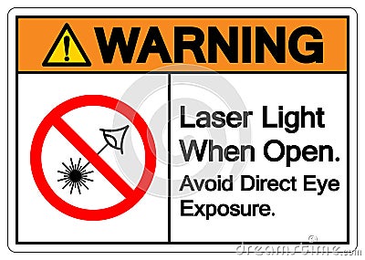 Warning Laser Light When Open Avoid Direct Eye Exposure Symbol Sign ,Vector Illustration, Isolate On White Background Label. EPS10 Vector Illustration